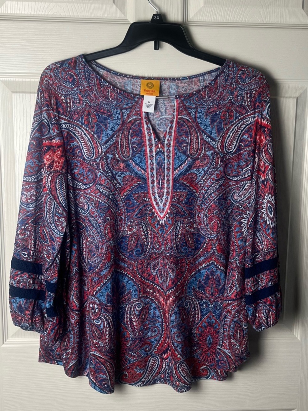 Ruby Rd. Paisley Keyhole Tunic in Red and Blue
